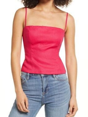 Reformation Overland Linen Top in Corvette Pink
